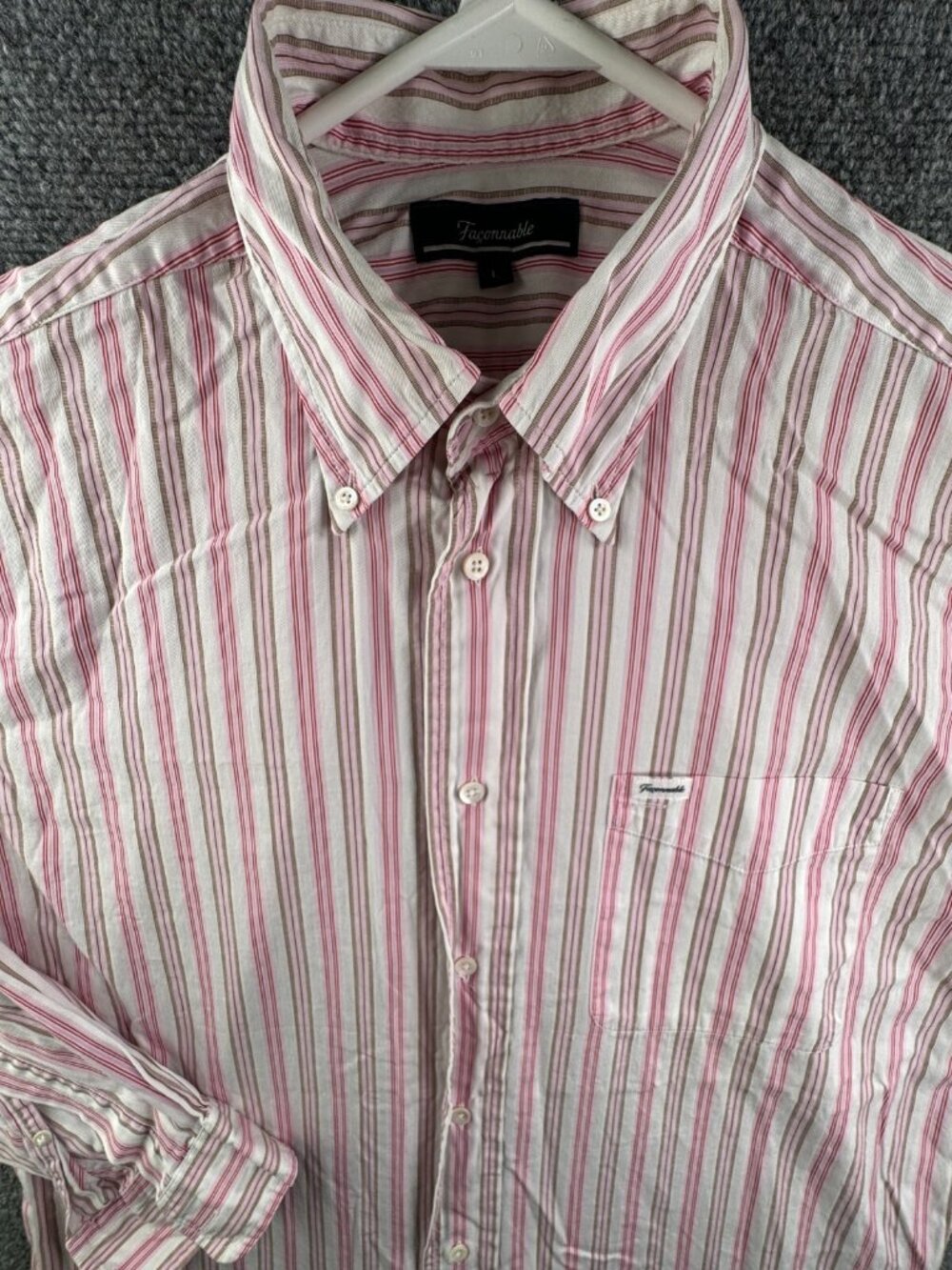 Faconnable Long Sleeve Button Up Shirt Men Large Pink White Striped W/ Pocket